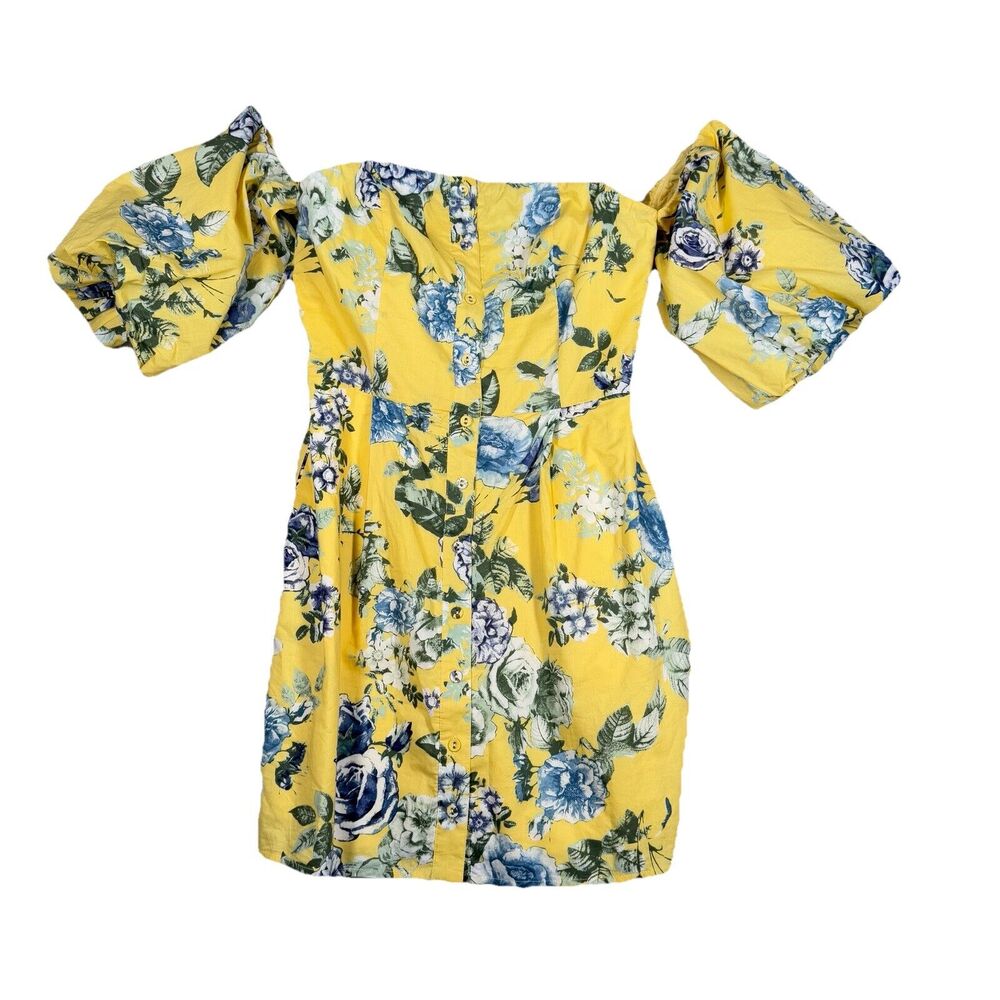 J.O.A Dress Womens Small Yellow Blue Floral Flowers Off Shoulder Party Wedding
